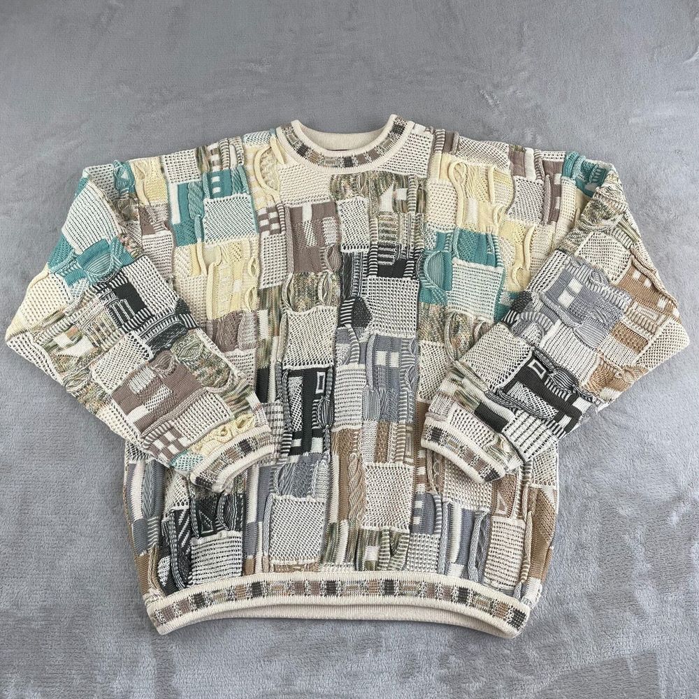 Vintage Tundra Canada Textured Sweater Men Medium‎ 3D Raised Knit Pullover 90s